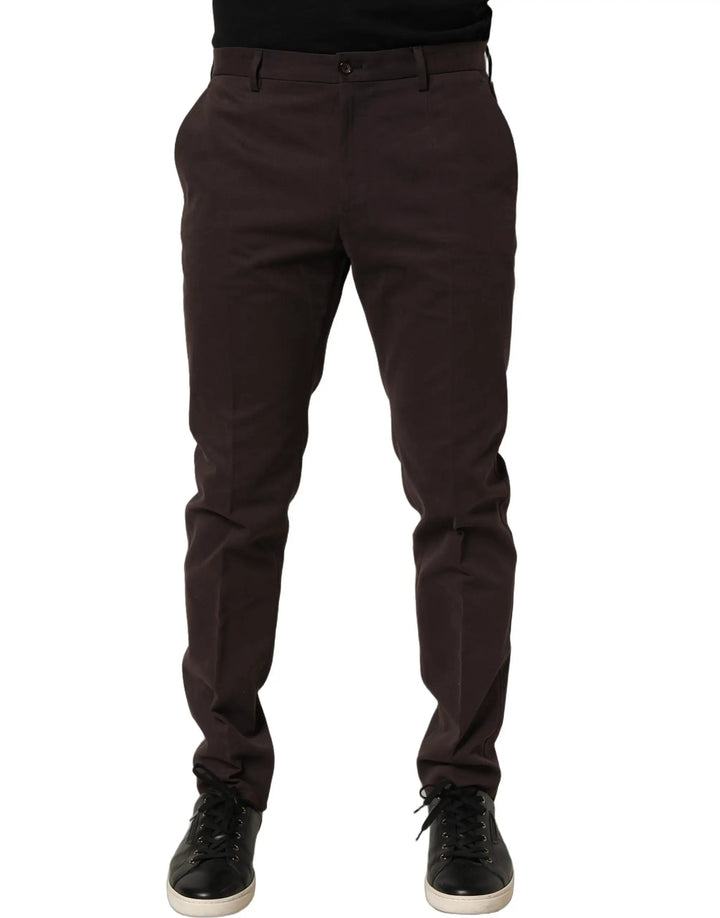 Dolce &amp; Gabbana Sample Sale | Dolce &amp; Gabbana Brown Cotton Skinny Leg Dress Trouser Pants - | Designer outlet