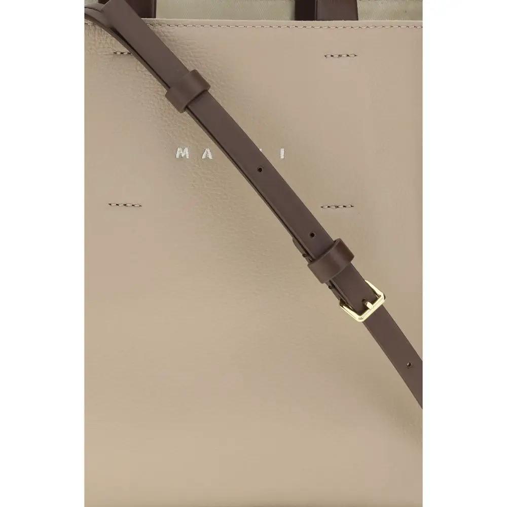 Marni Beige Calf Leather Bos Taurus Shoulder Bag