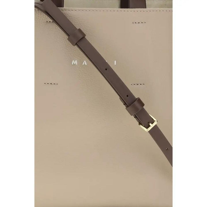 Marni Beige Calf Leather Bos Taurus Shoulder Bag