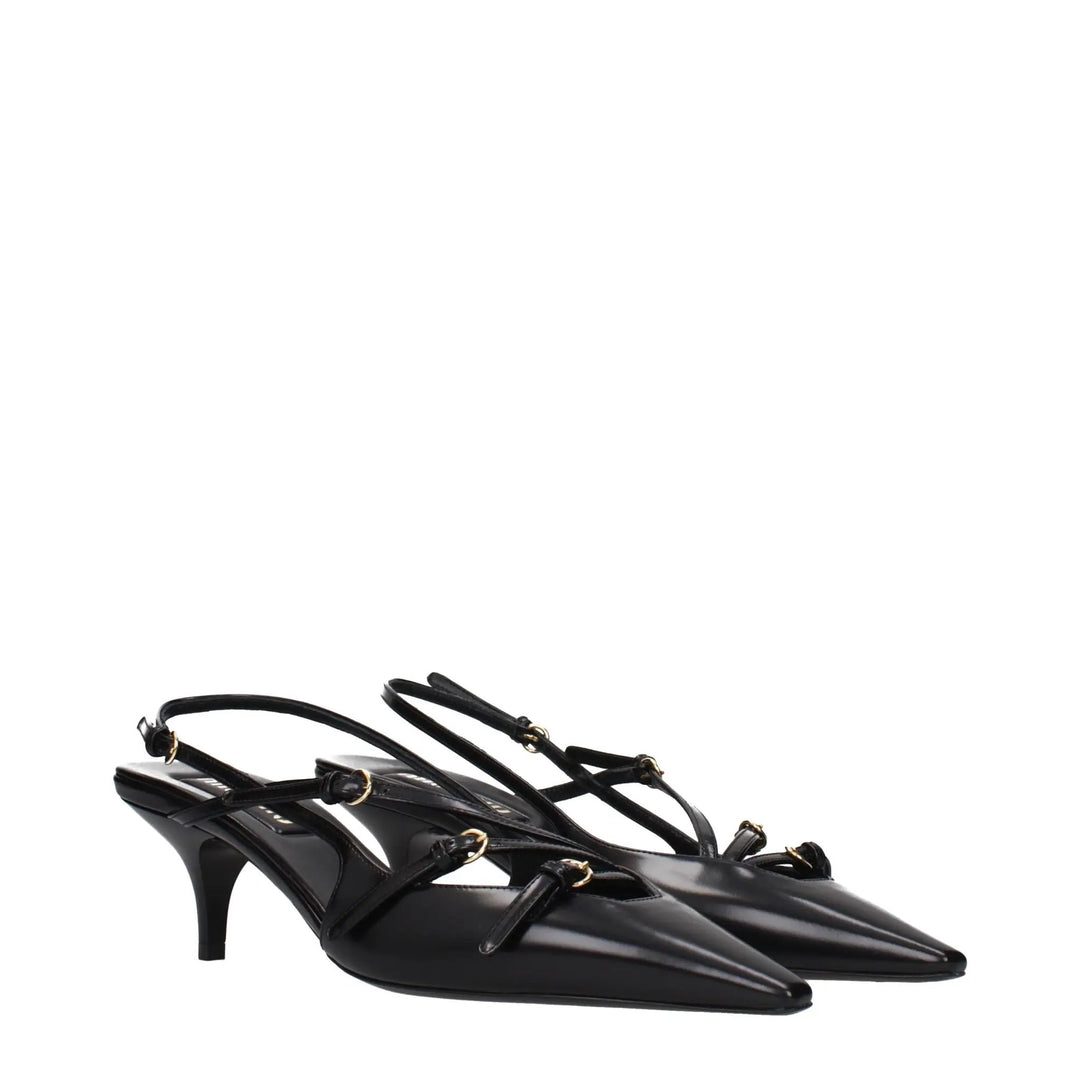 Miu Miu Black Leather High Heel Pumps