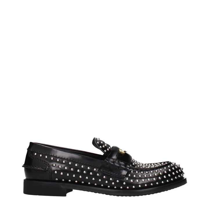 Miu Miu Black Leather Slip-On Loafers