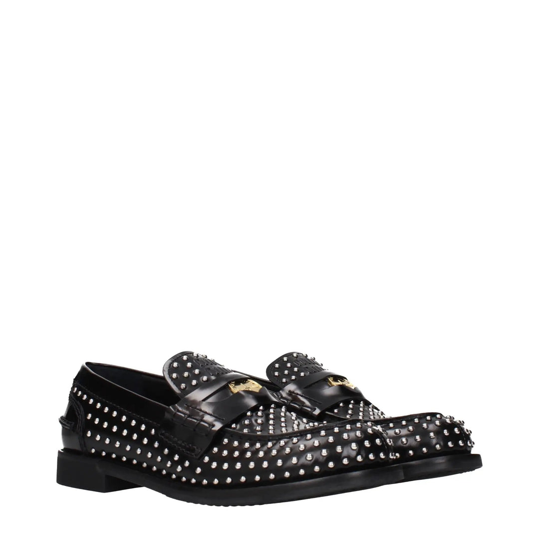 Miu Miu Black Leather Slip-On Loafers