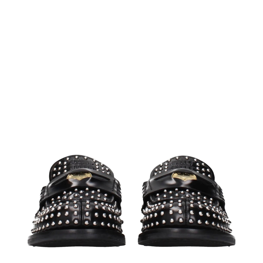 Miu Miu Black Leather Slip-On Loafers