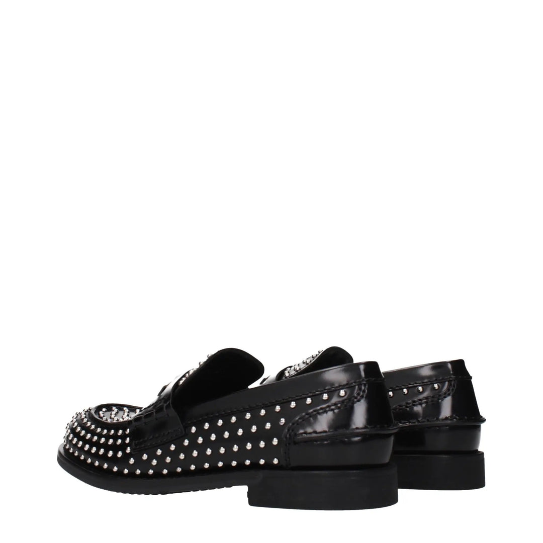 Miu Miu Black Leather Slip-On Loafers
