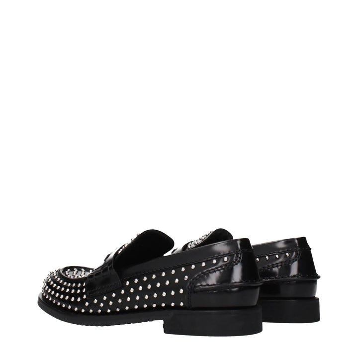 Miu Miu Black Leather Slip-On Loafers