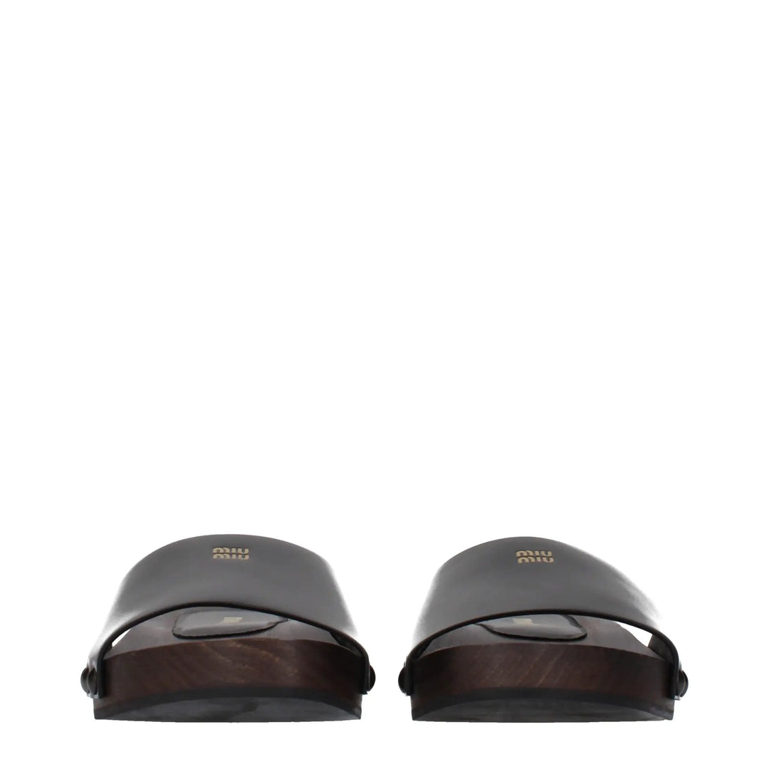 Miu Miu Black Leather Slippers
