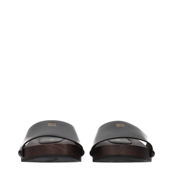 Miu Miu Black Leather Slippers