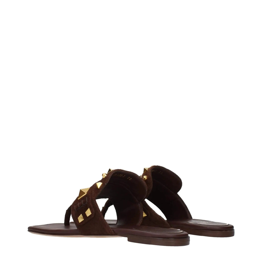 Valentino Garavani Sample Sale | Valentino Garavani Brown Leather Flip-Flop Sandals - | Designer outlet