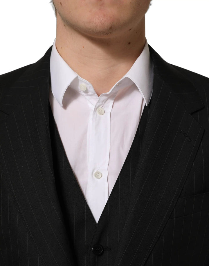 Dolce &amp; Gabbana Sample Sale | Dolce &amp; Gabbana Black Stripes Slim Fit Formal 3 Piece Suit - | Designer outlet