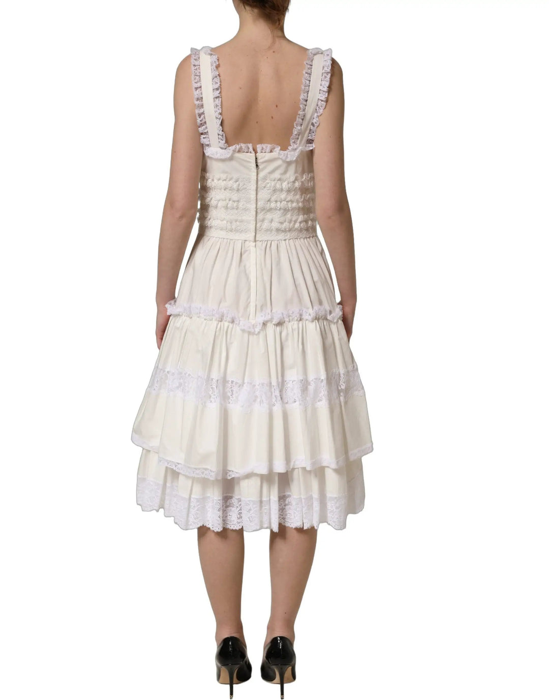Dolce & Gabbana Sample Sale | Dolce & Gabbana White Cotton Poplin Ruffled Midi Dress - | Designer outlet
