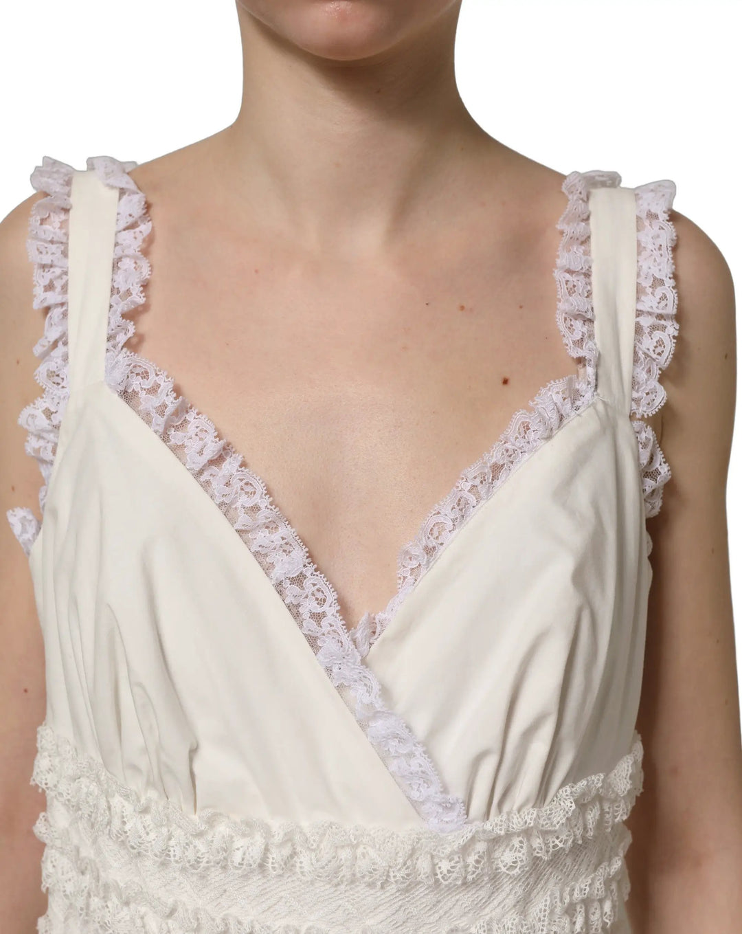 Dolce &amp; Gabbana Sample Sale | Dolce &amp; Gabbana White Cotton Poplin Ruffled Midi Dress - | Designer outlet