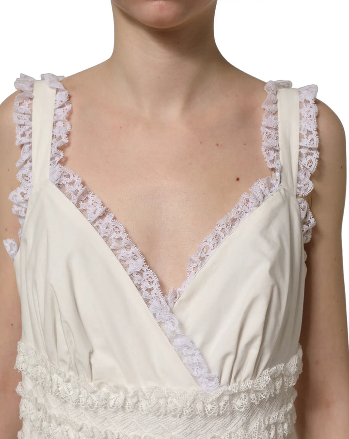 Dolce &amp; Gabbana Sample Sale | Dolce &amp; Gabbana White Cotton Poplin Ruffled Midi Dress - | Designer outlet
