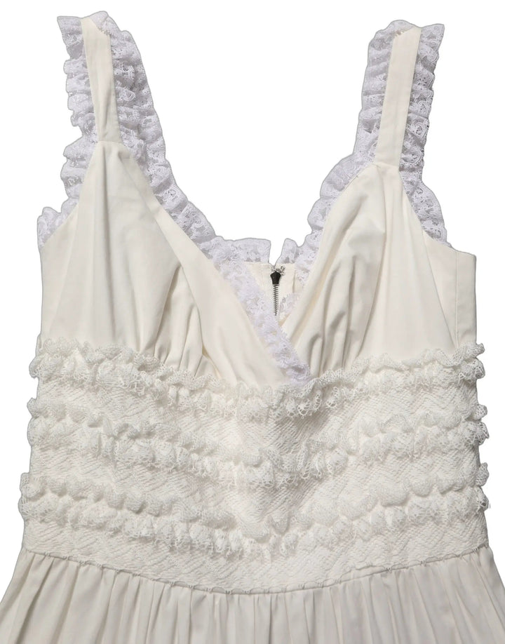 Dolce &amp; Gabbana Sample Sale | Dolce &amp; Gabbana White Cotton Poplin Ruffled Midi Dress - | Designer outlet