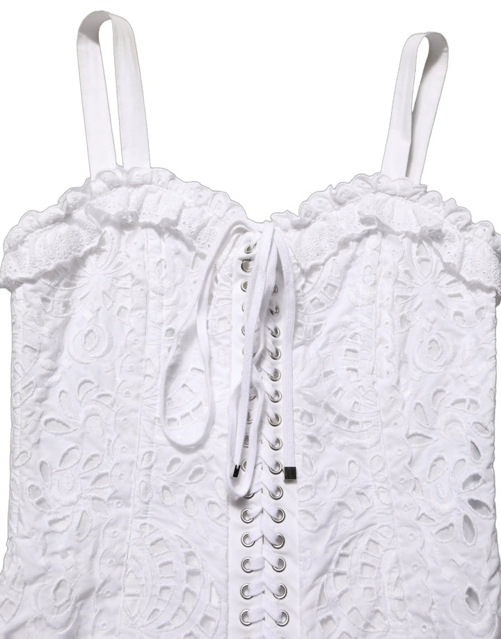 Dolce &amp; Gabbana Sample Sale | Dolce &amp; Gabbana White Broderie Anglaise Cotton Mini Dress - | Designer outlet