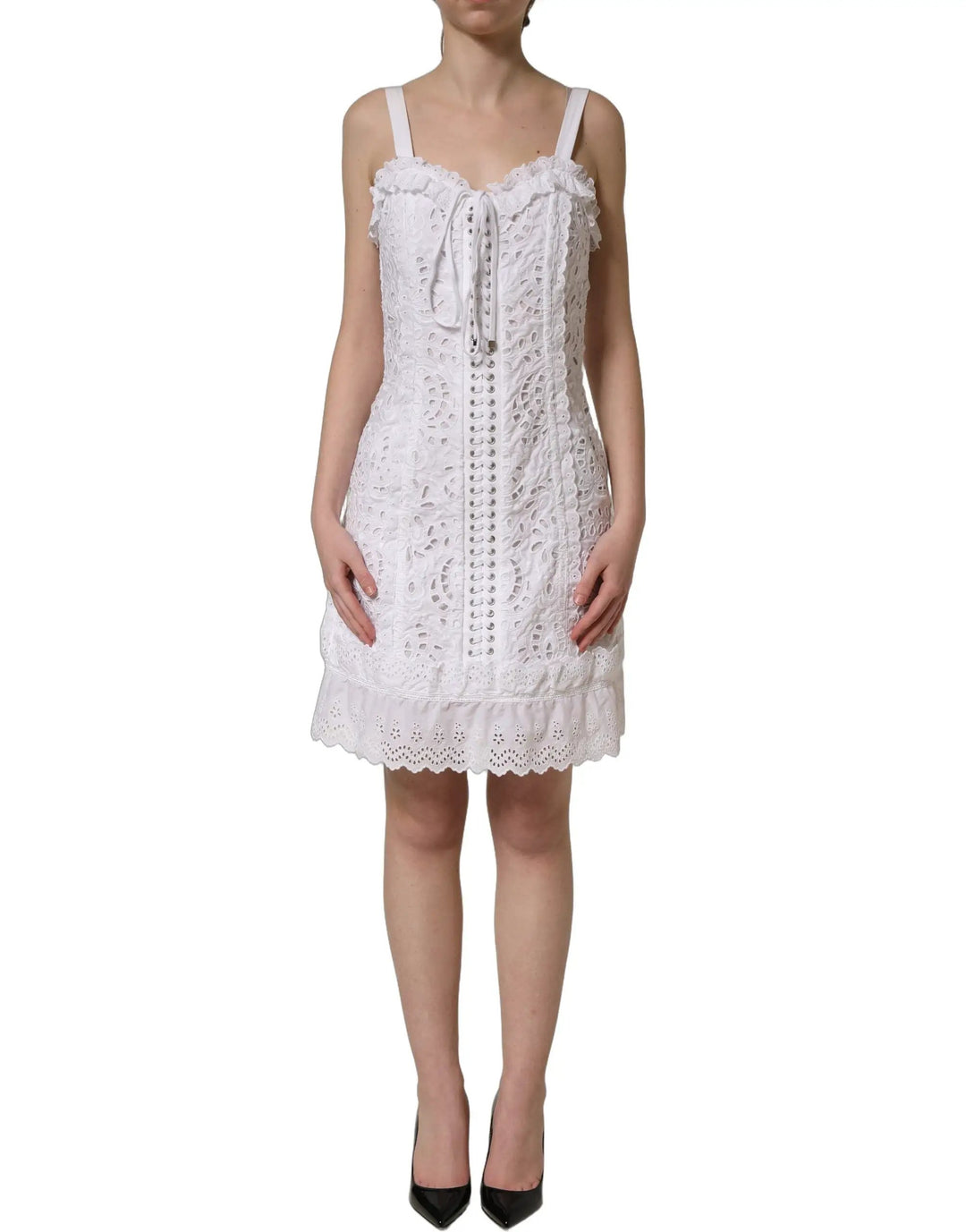 Dolce &amp; Gabbana Sample Sale | Dolce &amp; Gabbana White Broderie Anglaise Cotton Mini Dress - | Designer outlet