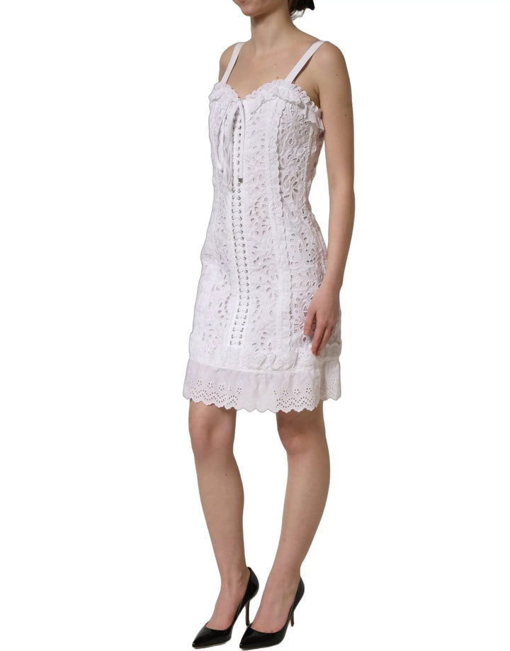 Dolce &amp; Gabbana Sample Sale | Dolce &amp; Gabbana White Broderie Anglaise Cotton Mini Dress - | Designer outlet