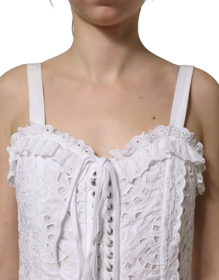 Dolce &amp; Gabbana Sample Sale | Dolce &amp; Gabbana White Broderie Anglaise Cotton Mini Dress - | Designer outlet