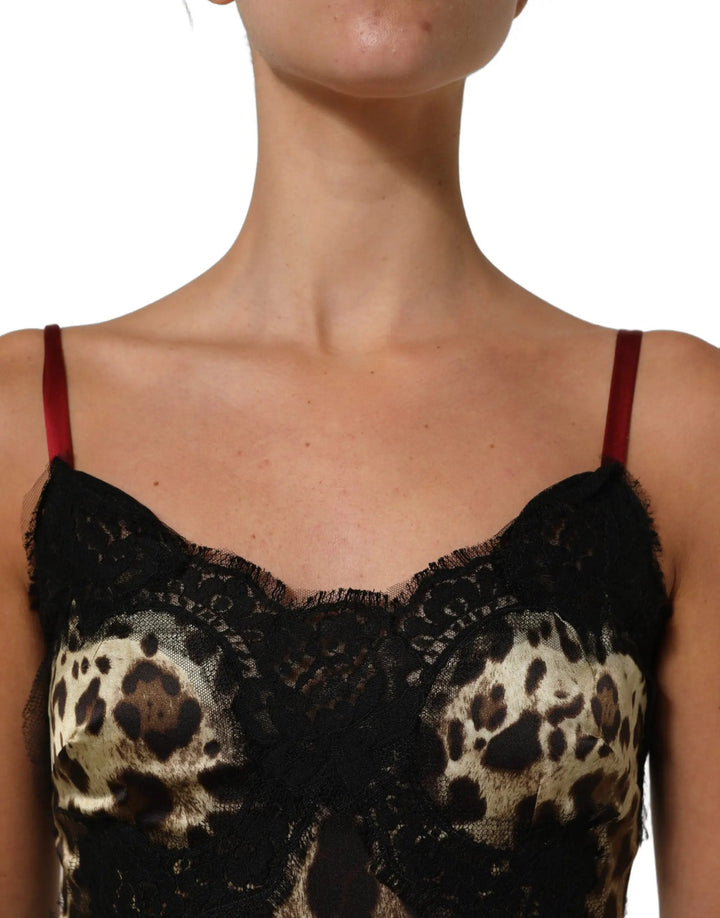 Dolce &amp; Gabbana Sample Sale | Dolce &amp; Gabbana Multicolor Floral Leopard Silk Lace Trim Mini Dress - | Designer outlet