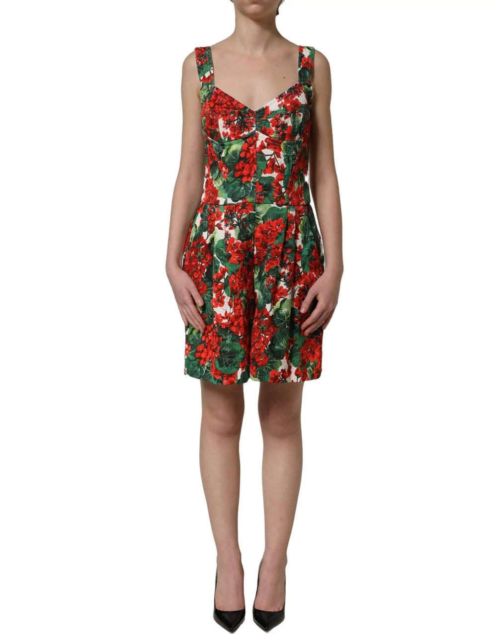 Dolce & Gabbana Sample Sale | Dolce & Gabbana Multicolor Geranium Print A-line Mini Dress - | Designer outlet