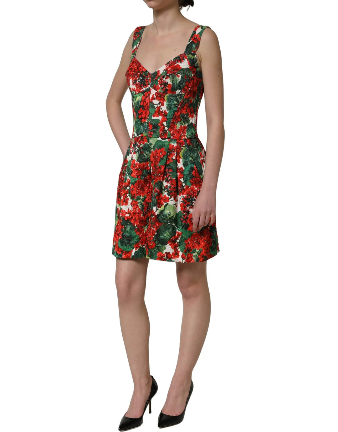 Dolce &amp; Gabbana Sample Sale | Dolce &amp; Gabbana Multicolor Geranium Print A-line Mini Dress - | Designer outlet
