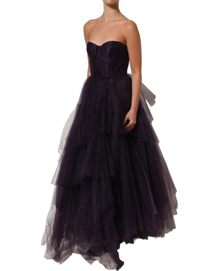 Dolce &amp; Gabbana Sample Sale | Dolce &amp; Gabbana Purple Tiered Tulle Silk Long Gown Dress - | Designer outlet
