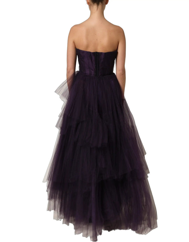 Dolce &amp; Gabbana Sample Sale | Dolce &amp; Gabbana Purple Tiered Tulle Silk Long Gown Dress - | Designer outlet