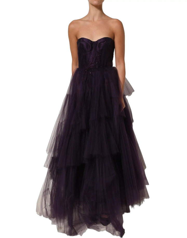 Dolce &amp; Gabbana Sample Sale | Dolce &amp; Gabbana Purple Tiered Tulle Silk Long Gown Dress - | Designer outlet