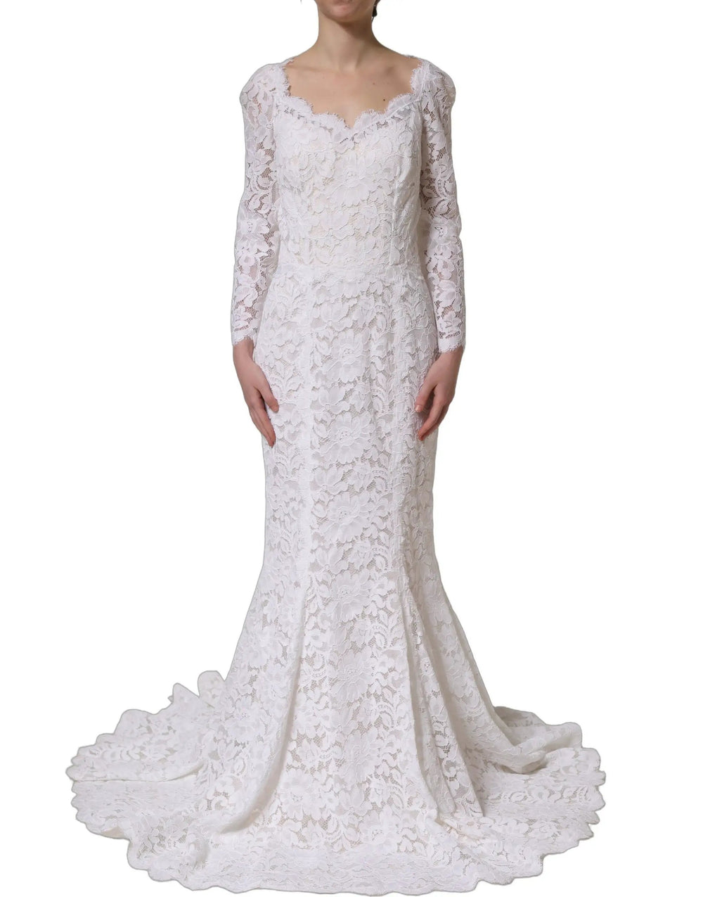 Dolce & Gabbana Sample Sale | Dolce & Gabbana White Floral Lace Mermaid Long Gown Dress - | Designer outlet