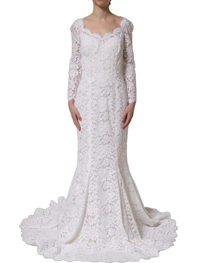 Dolce &amp; Gabbana Sample Sale | Dolce &amp; Gabbana White Floral Lace Mermaid Long Gown Dress - | Designer outlet