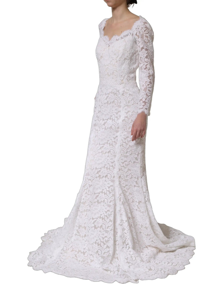 Dolce &amp; Gabbana Sample Sale | Dolce &amp; Gabbana White Floral Lace Mermaid Long Gown Dress - | Designer outlet