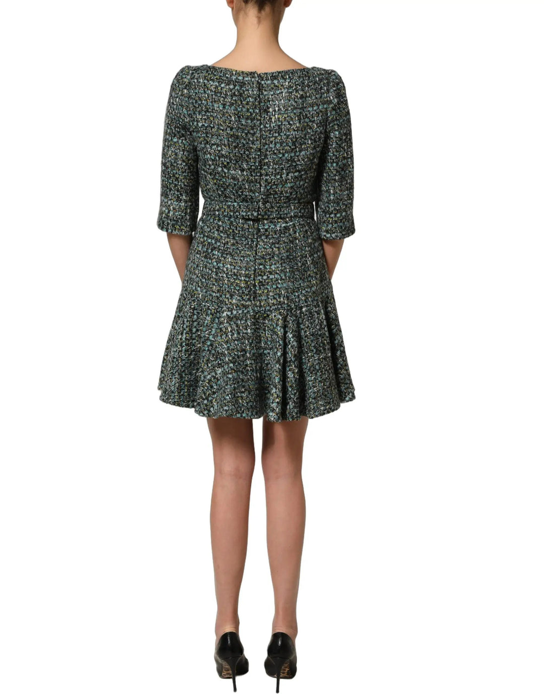 Dolce & Gabbana Sample Sale | Dolce & Gabbana Multicolor Tweed Belted Babydoll Mini Dress - | Designer outlet