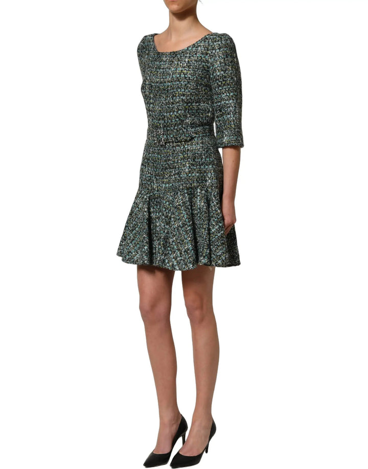 Dolce &amp; Gabbana Sample Sale | Dolce &amp; Gabbana Multicolor Tweed Belted Babydoll Mini Dress - | Designer outlet