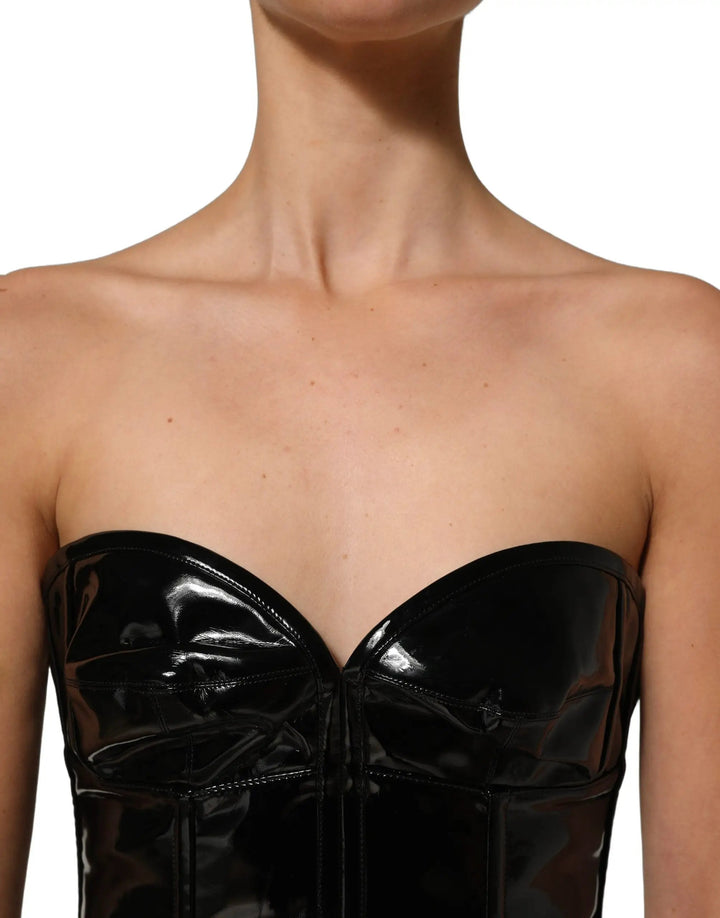 Dolce &amp; Gabbana Sample Sale | Dolce &amp; Gabbana Black Patent Leather Corset Style Mini Dress - | Designer outlet