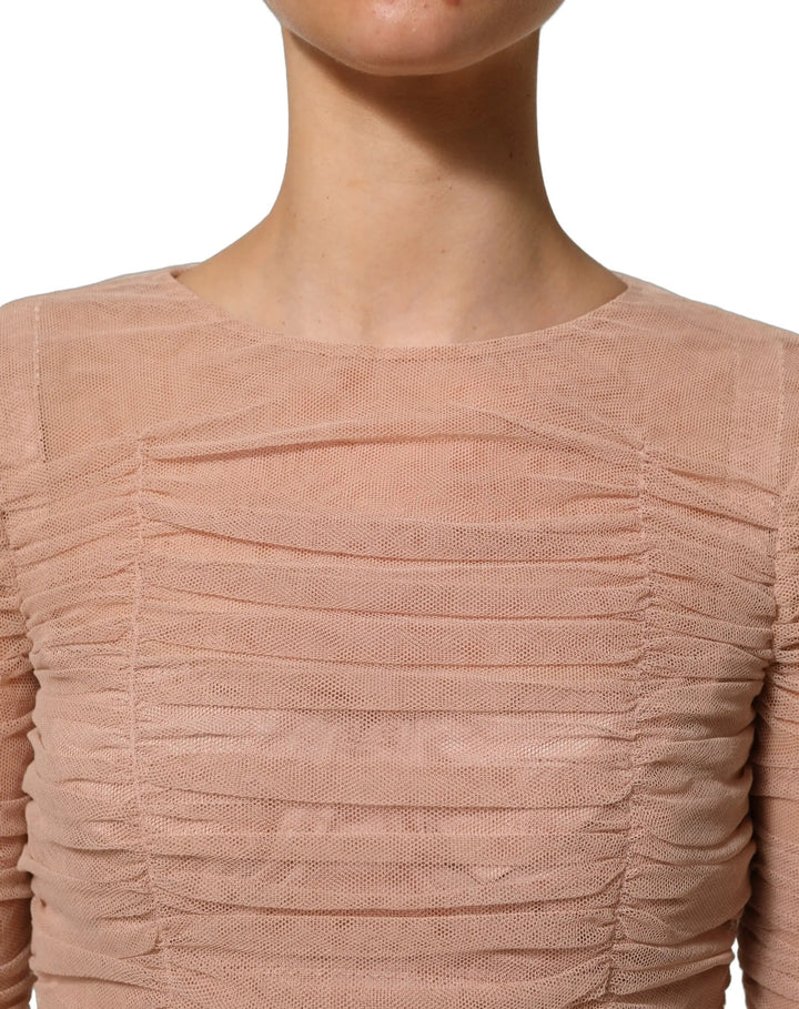 Dolce &amp; Gabbana Sample Sale | Dolce &amp; Gabbana Beige Cotton Mesh Ruched Sheath Midi Dress - | Designer outlet