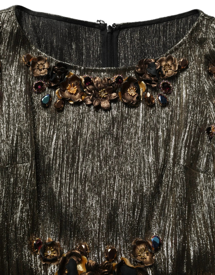 Dolce &amp; Gabbana Sample Sale | Dolce &amp; Gabbana Metallic Gold Embellished Tiered Midi Dress - | Designer outlet