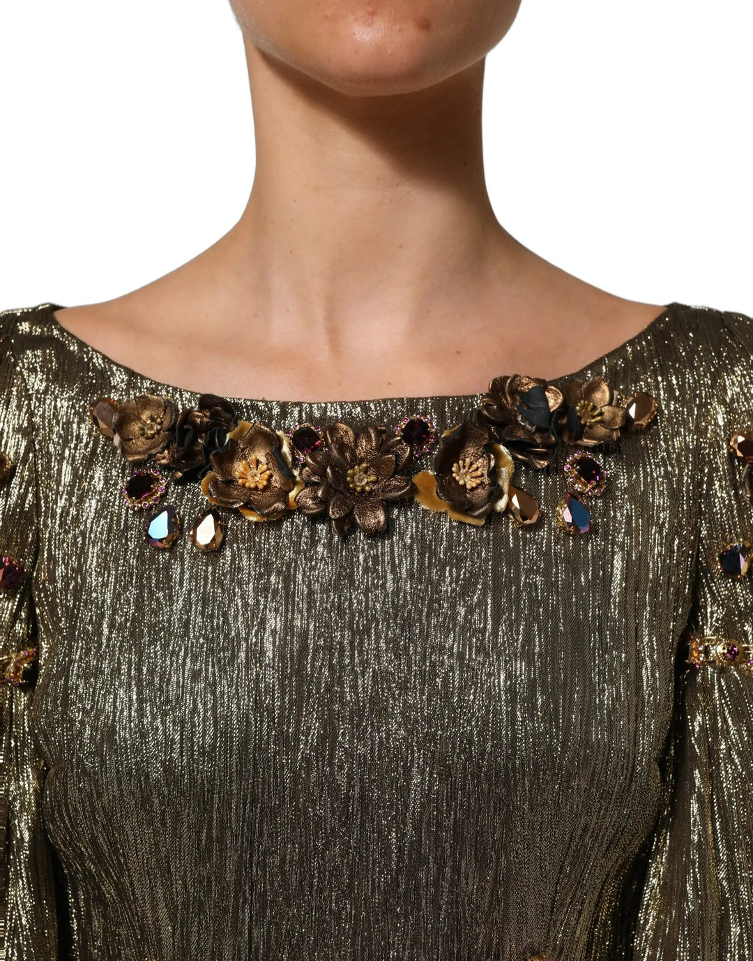 Dolce &amp; Gabbana Sample Sale | Dolce &amp; Gabbana Metallic Gold Embellished Tiered Midi Dress - | Designer outlet