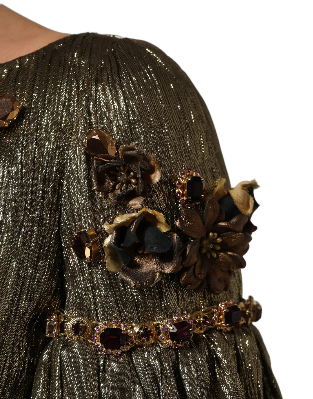 Dolce &amp; Gabbana Sample Sale | Dolce &amp; Gabbana Metallic Gold Embellished Tiered Midi Dress - | Designer outlet