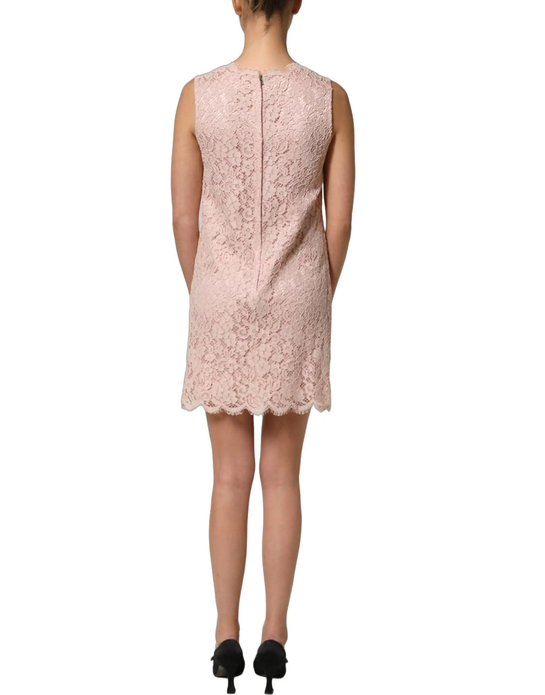 Dolce &amp; Gabbana Sample Sale | Dolce &amp; Gabbana Pink Cotton Floral Lace Sleeveless Mini Dress - | Designer outlet