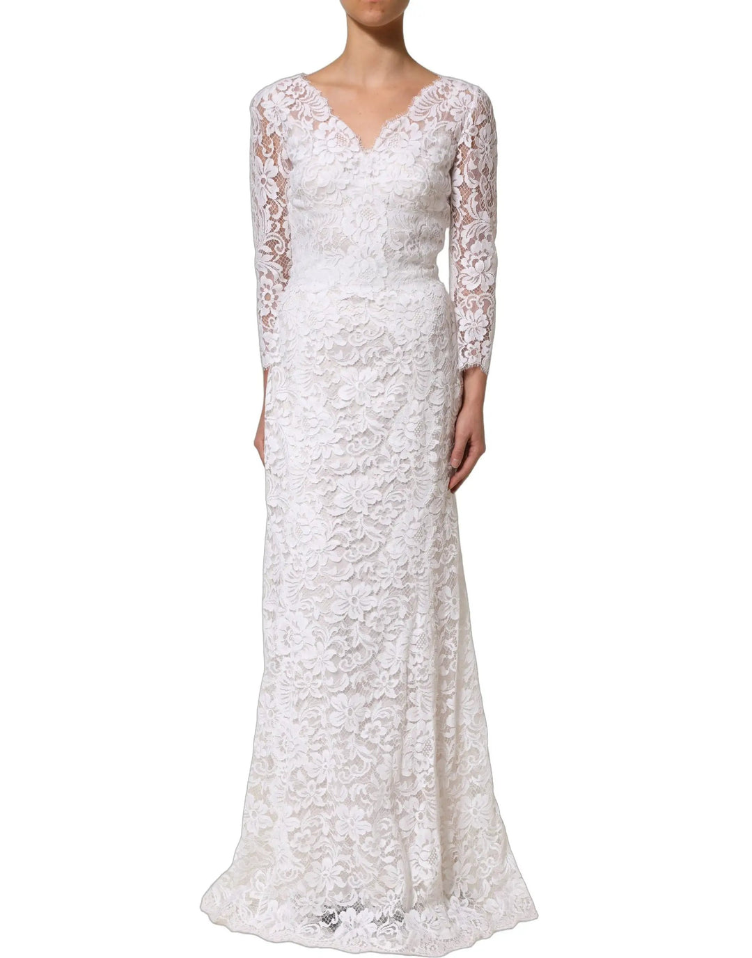 Dolce &amp; Gabbana Sample Sale | Dolce &amp; Gabbana White Cotton Floral Lace Long Gown Dress - | Designer outlet