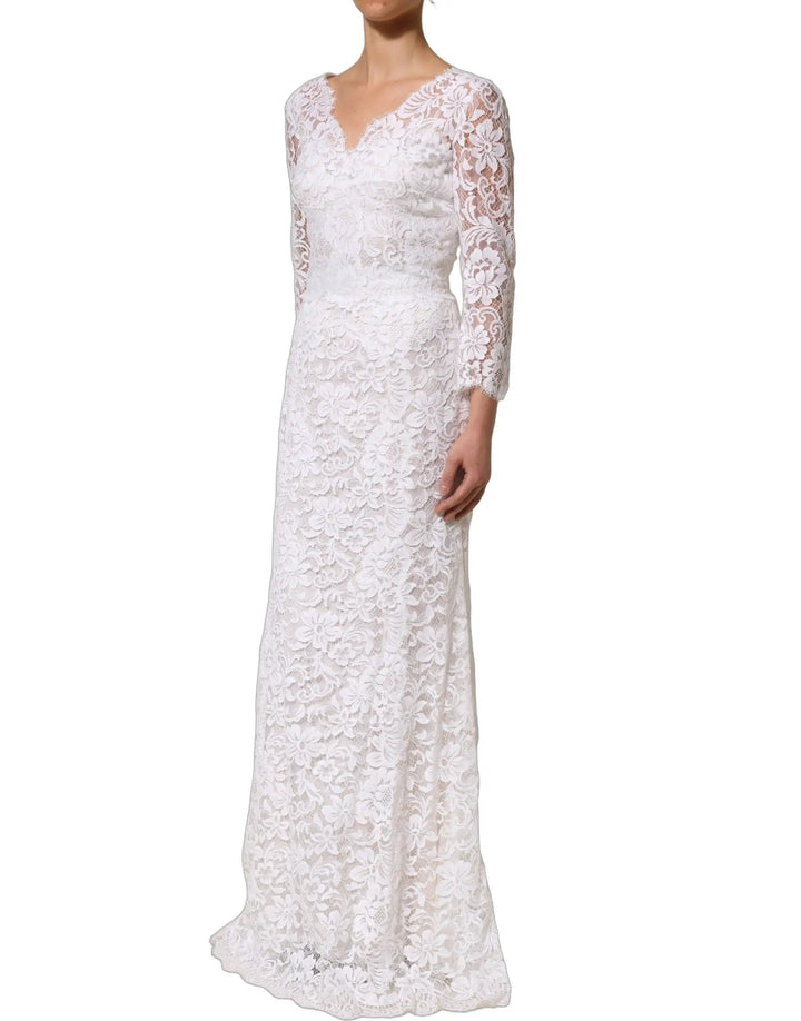 Dolce &amp; Gabbana Sample Sale | Dolce &amp; Gabbana White Cotton Floral Lace Long Gown Dress - | Designer outlet