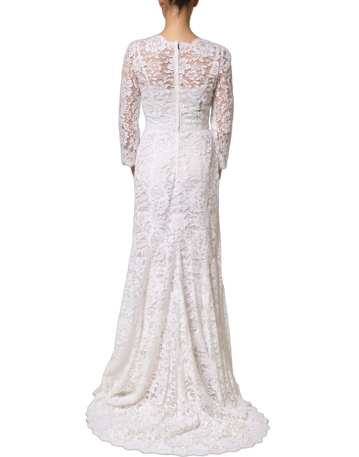 Dolce &amp; Gabbana Sample Sale | Dolce &amp; Gabbana White Cotton Floral Lace Long Gown Dress - | Designer outlet