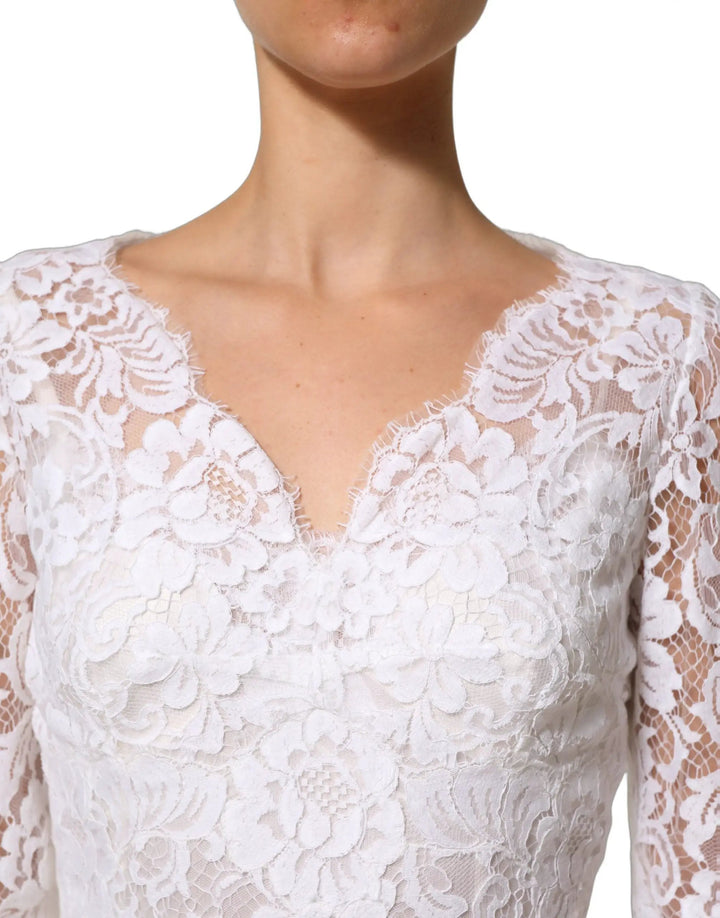 Dolce &amp; Gabbana Sample Sale | Dolce &amp; Gabbana White Cotton Floral Lace Long Gown Dress - | Designer outlet