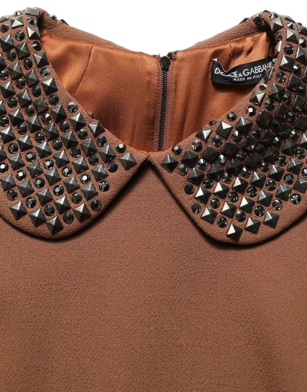 Dolce & Gabbana Sample Sale | Dolce & Gabbana Brown Wool Rhinestone Embellished Midi Dress - | Designer outlet