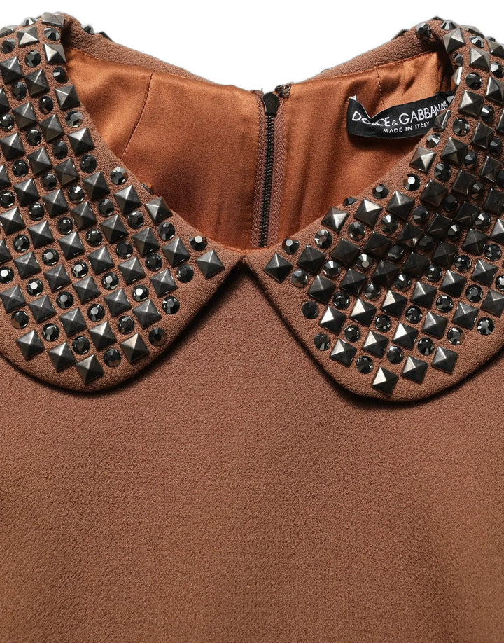 Dolce &amp; Gabbana Sample Sale | Dolce &amp; Gabbana Brown Wool Rhinestone Embellished Midi Dress - | Designer outlet