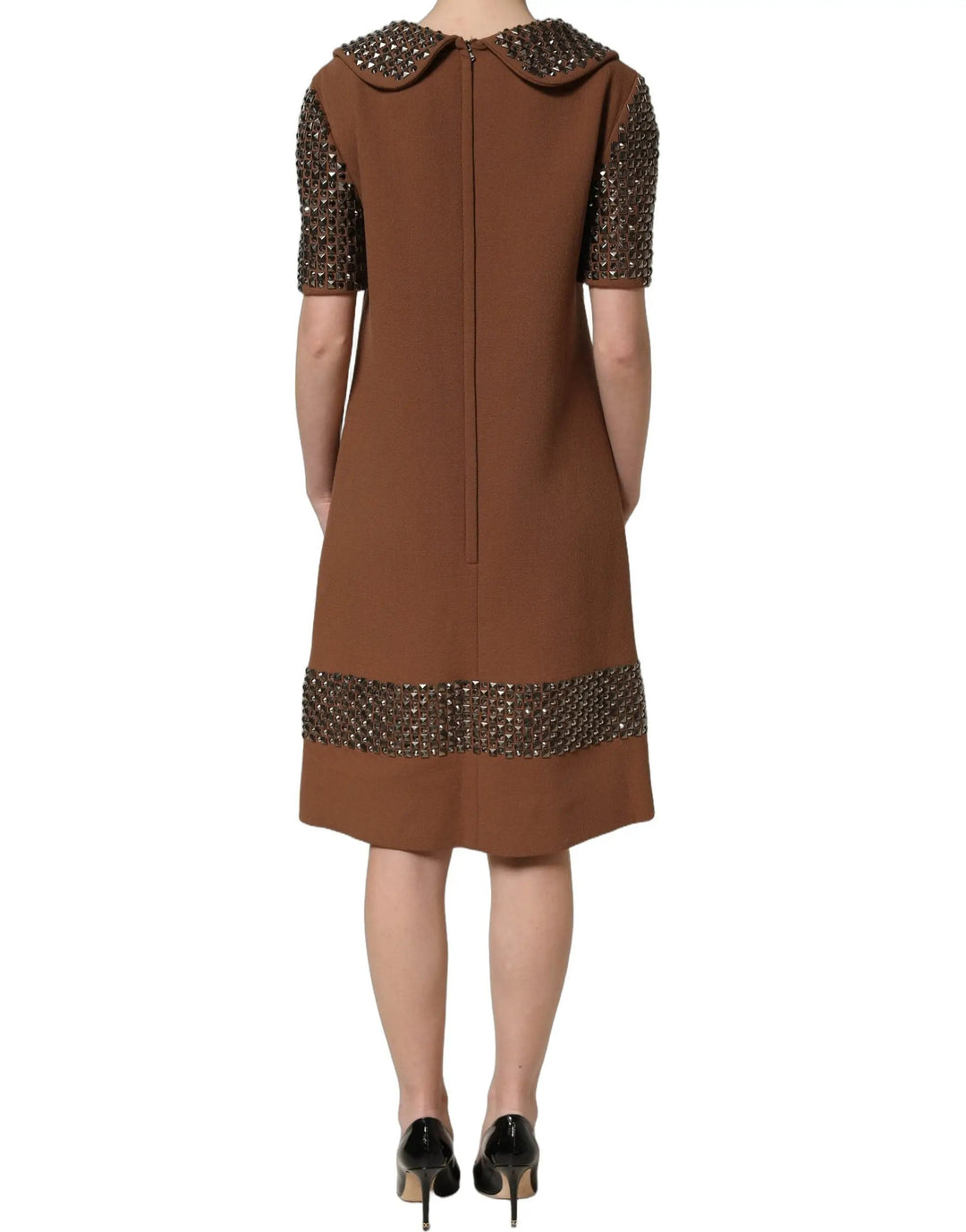Dolce &amp; Gabbana Sample Sale | Dolce &amp; Gabbana Brown Wool Rhinestone Embellished Midi Dress - | Designer outlet