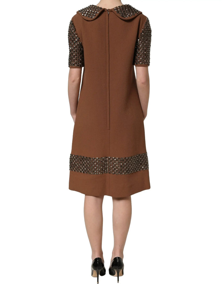 Dolce &amp; Gabbana Sample Sale | Dolce &amp; Gabbana Brown Wool Rhinestone Embellished Midi Dress - | Designer outlet