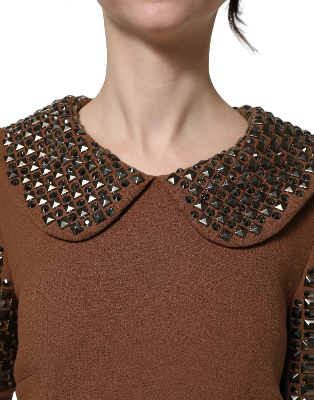 Dolce &amp; Gabbana Sample Sale | Dolce &amp; Gabbana Brown Wool Rhinestone Embellished Midi Dress - | Designer outlet