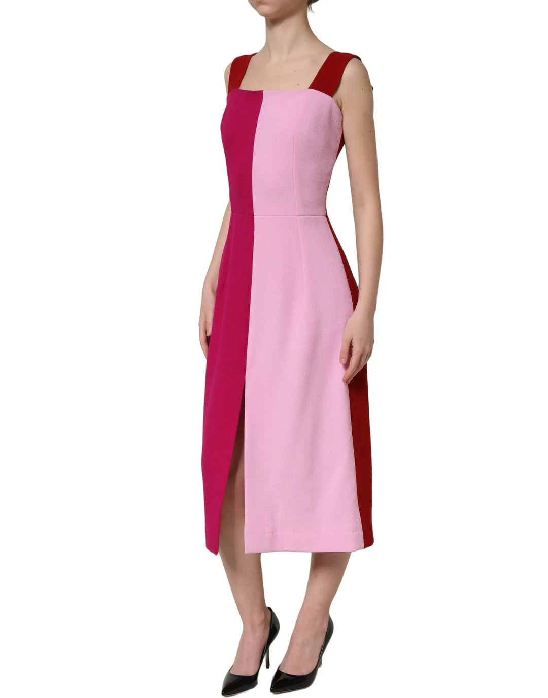 Dolce & Gabbana Sample Sale | Dolce & Gabbana Two Tone Pink Wool Sleeveless Midi Dress - | Designer outlet