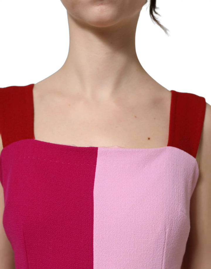 Dolce &amp; Gabbana Sample Sale | Dolce &amp; Gabbana Two Tone Pink Wool Sleeveless Midi Dress - | Designer outlet