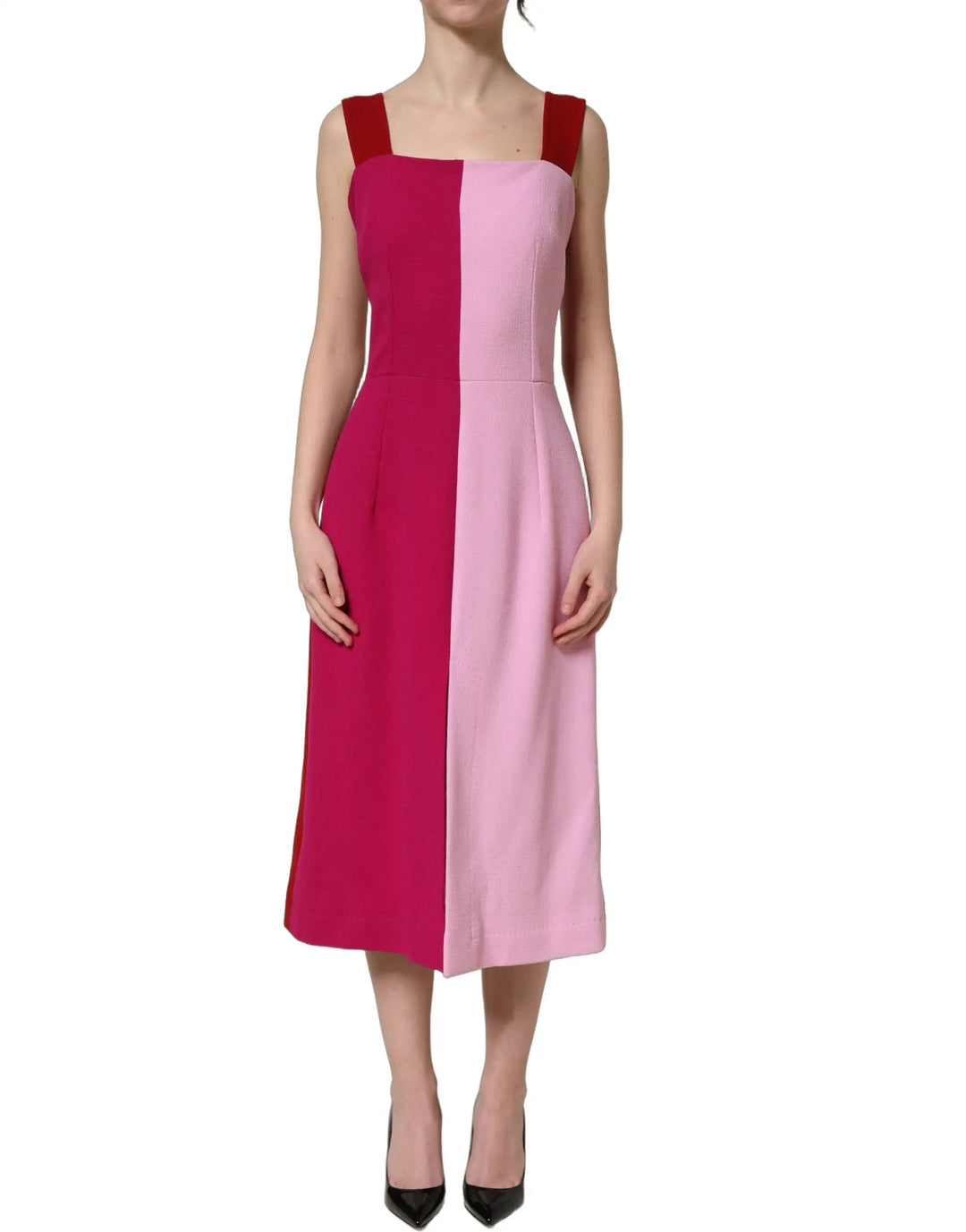 Dolce &amp; Gabbana Sample Sale | Dolce &amp; Gabbana Two Tone Pink Wool Sleeveless Midi Dress - | Designer outlet